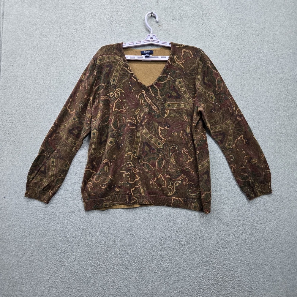 Chaps Women Sweater 2X Brown Paisley Classic All Seasons Artsy Office Pullover